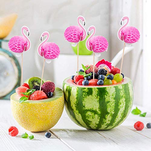 50 Pcs Cupcake Toppers 3D Flamingo Cupcakes Toppers Food Picks Party Cocktail Tropical Cupcake Picks Decoration #TOP2