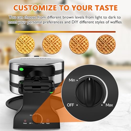 Image of Waffle Maker, 1400W Belgian Waffle Maker, Double Waffle Iron 180 Flip, Rotating Nonstick Plates, Adjustable Browning Control, Locking Buckle & Cool Touch Handle, Removable Drip Tray, Stainless Steel