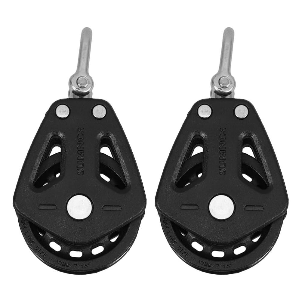 UKCOCO 2pcs Nylon Stainless Steel Double Pulley Block, Swivel Bearing, Marine and Sailboat, Weight Cable Systems, Gym Equipment, Black, 3.81 x 2.04 x 0.86 Inch