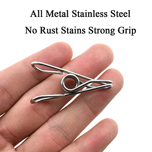 Image of HAHIYO Clothespins Chip Clips All Metal Stainless Steel No Rust Stains Strong Grip in Heavy Wind 1.7 Inches 30 Pack Small Do Not Fall Apart Open Wide for Holding Clothes Snack Bag Clamps