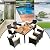 Ampela 7 Pieces Outdoor Patio Dining Set, Wicker Patio Conversation Set with Wooden Table Top and 6 Chairs with Soft Cushions for Deck, Backyard, Garden