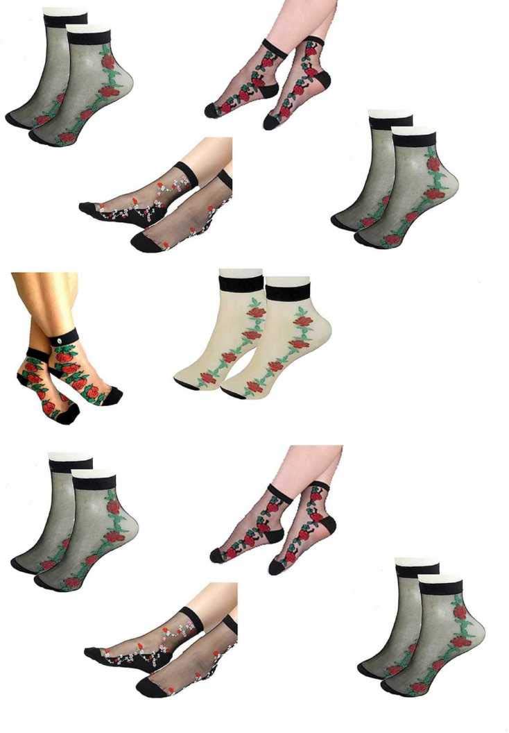 pinkit Pack of 10 Skin Ultra-Thin Transparent Multi Print Nylon Summer Skin Socks for Women/Girl's (Ankle Length)-picture-31