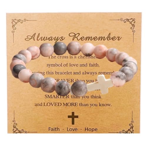 Teen Girl Boys Mens Gifts, Natural Stone Cross Bracelets Trendy Stuff Inspirational Gifts Ideas Bracelet&Card Inspirational gifts for Daughter Son, Husband-Birthday Graduation Retirement Christmas