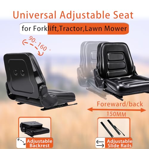 Image of Universal Forklift seat, Tractor Seat with 160 Adjustable Backrest & Slides& Micro Switch, High-Density Foam, Industrial Grade Steel Frame,Waterproof PVC for Mowers, Backhoe, Excavators, Skid Steers