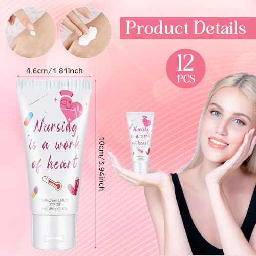 Image of 12 Pcs Mini Sunscreen Bulk for Summer Party Wedding SPF 30 Water Resistant Sunscreen Lotion Bulk 1oz Travel Size for Thank You Gifts Wedding Supplies (Nurse)