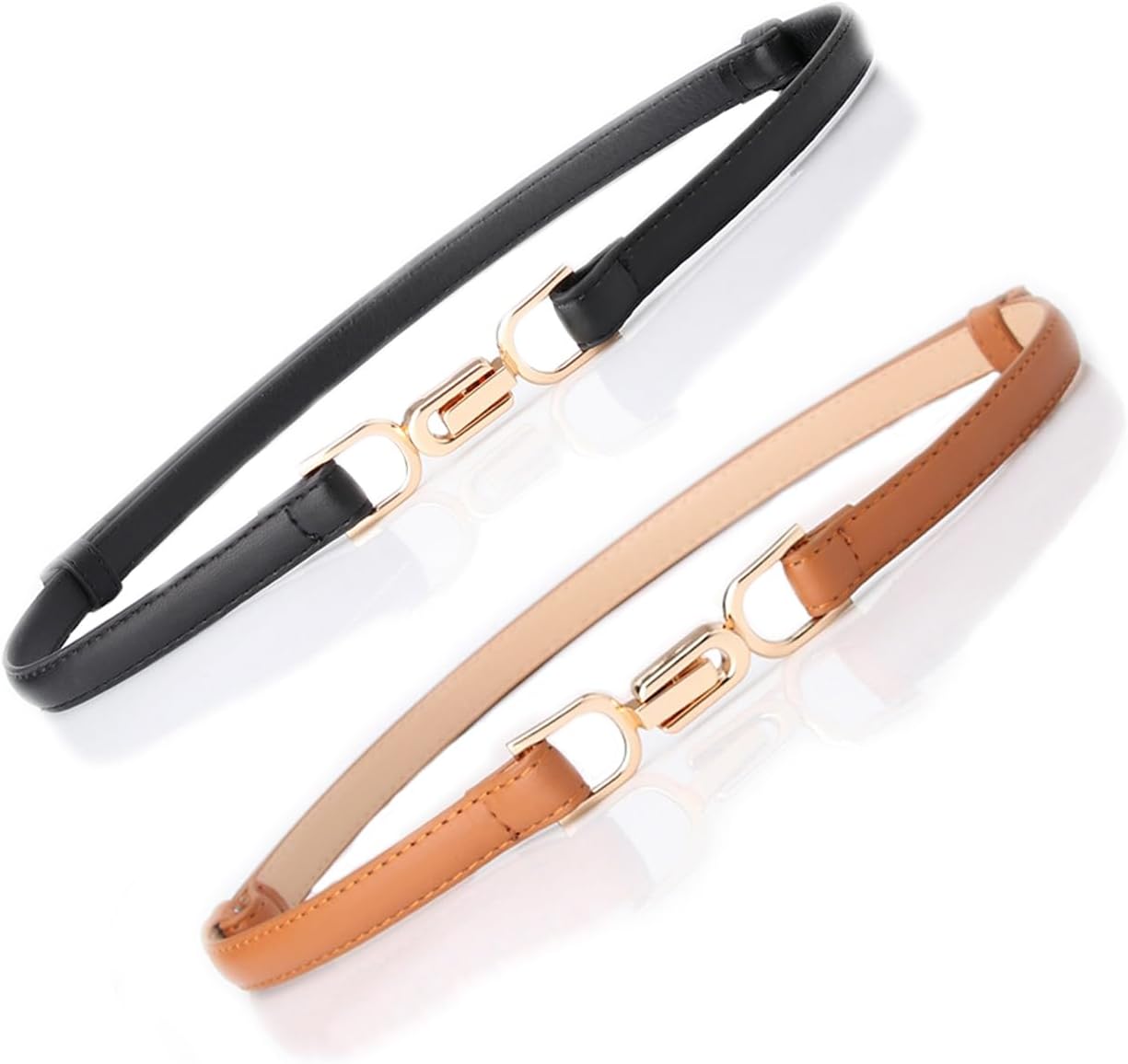 Womens Faux Leather Skinny Belt Skinny PU Leather Adjustable Slim Thin Waistband Belts with Metal Buckle for Ladies Jean Dress Slim Belt