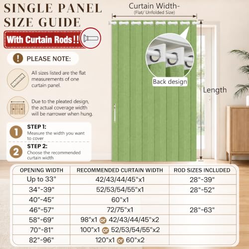 Image of AJAZZ Blackout Accordion Door with Curtain Rods Adjustable 28-52 inch Long, Invisible Folding Accordion Doors Interior Magnetic Door Curtain for Bedroom Doorway Curtain Set, 1 Pack, W52 x L80 in, Green