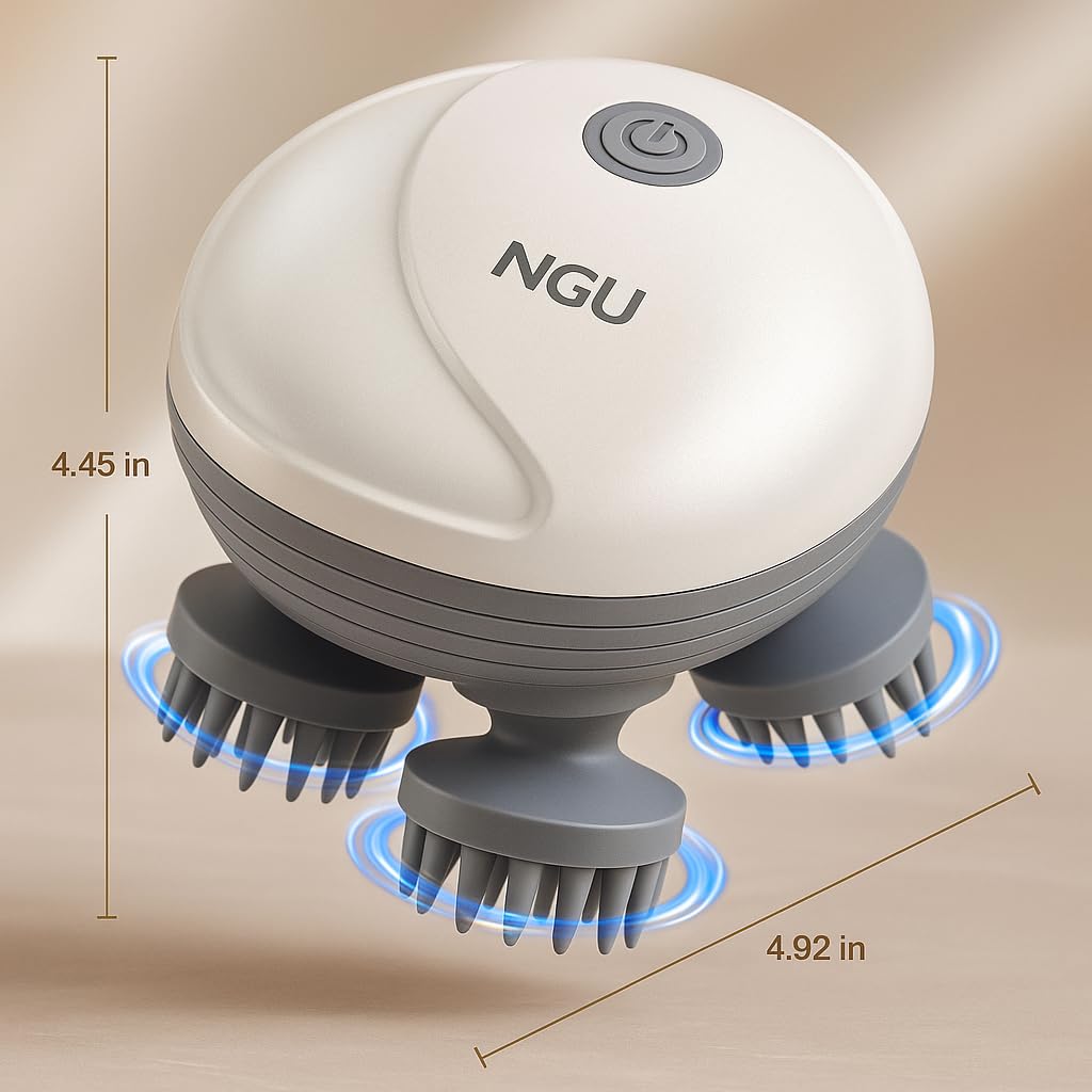 NGU rechargeable electric scalp massage for child growth, waterproof head scractor with 4 rotating nodes, cordless stress relief tools for men and women, deep clean and relaxation machine NGU rechargeable electric scalp massage for child growth, waterproof head scractor with 4 rotating nodes, cordless stress relief tools for men and women, deep clean and relaxation machine