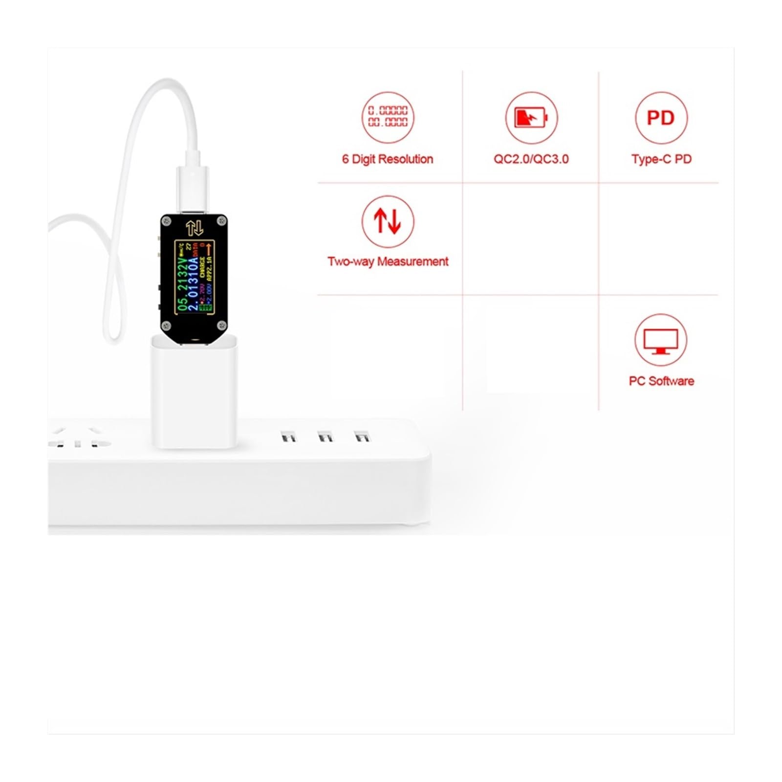 Tester USB Mini USB Tester Type-C Wyzwalacz PD USB-C Woltomierz Amperomierz Miernik napięcia 2-drogowy Miernik prądu Multimetr PD QC2.3/3.0(TC66)