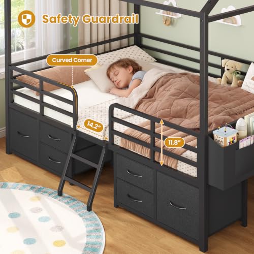 ADORNEVE Full Bed Frame with 6 Drawers,Metal House Boys Bed,Black - image 4