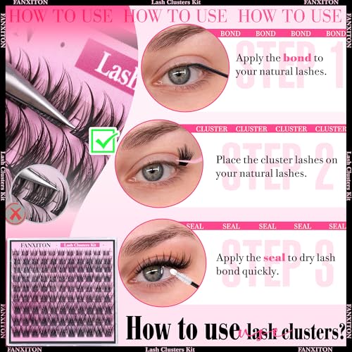 Image of DIY Lash Extension Kit Natural Look Wispy Lash Clusters D Curl Lash Clusters with Lash Brush 8-16 mm Eyelash Extension Kit Individual Lashes Lash Cluster Kit For Beginners (No Glue)