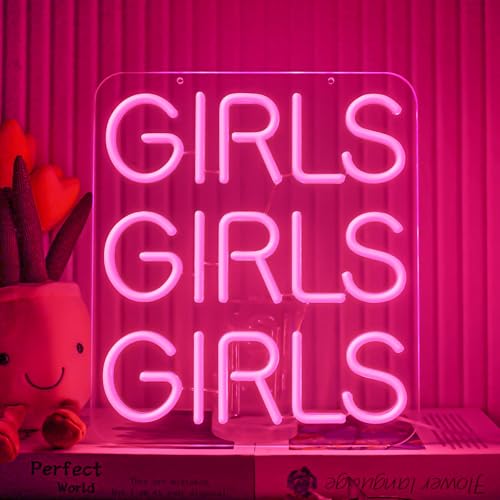Flixyticy GirlsGirlsGirls Neonschilder, rosa Wörter, LED-Hängeleuchtschild, USB-betrieben, dimmbar, für Mädchenzimmer, Frauenzimmer, adretter Schlafsaal, Salon-Dekoration, Geschenk (Mädchen)