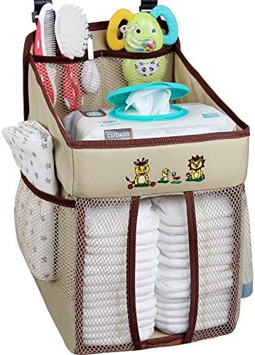 Hanging Diaper Caddy - Diaper Holder Organizer Hanging - Storage for Baby Nursery - Hang on Crib, Changing Table, Playard or Furniture – Giraffe Brown – 17x9x9 inches