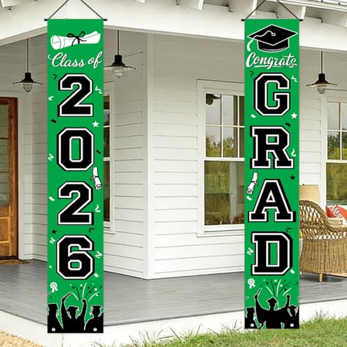 Image of Graduation Decorations 2026, Green Door Porch Signs, Graduation Banner Class of 2026, Congrats Grad Banner for Door and Porch Graduation Party Supplies