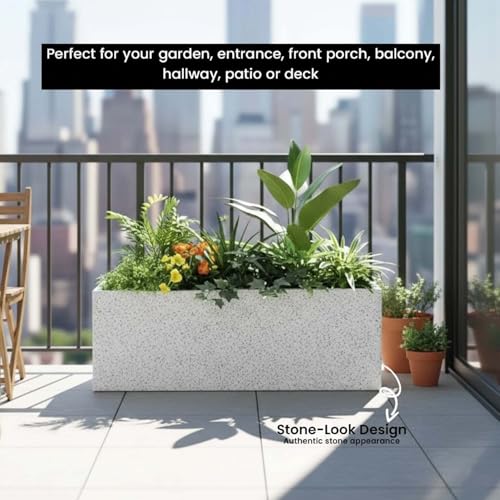 Image of Go Hooked Rectangular Planter Pot Combo Recta R (36 Inch & 24 Inch) | Large Polymer Indoor Outdoor Pots with Drainage | UV-Weather Resistant Flower Pot for Balcony Garden Home Office Decor (White)