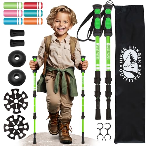Kids Hiking Poles by USA Brand - Lightweight Collapsible Kids Walking Stick w/Quick Adjustable Flip Locks
