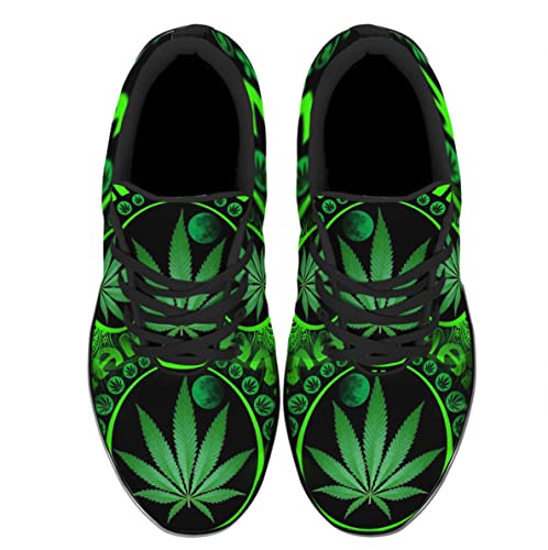 Sonzj-II Women Men Tennis Shoes,Athletic Fashion Green Marijuana Leaf Cool Sneaker for Girl,Boy,Gym,Walking,Hiking,Jogging,Running,Travel and More2