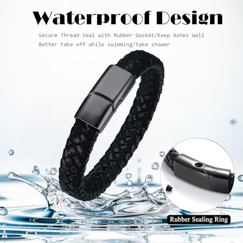 Pulsera memorial cremación de cuero genuino y acero miniatura 6