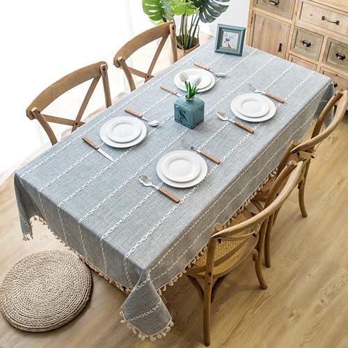 Nappe carrée 90x90cm grise en polyester antitache brodée avec franges pour table de cuisine