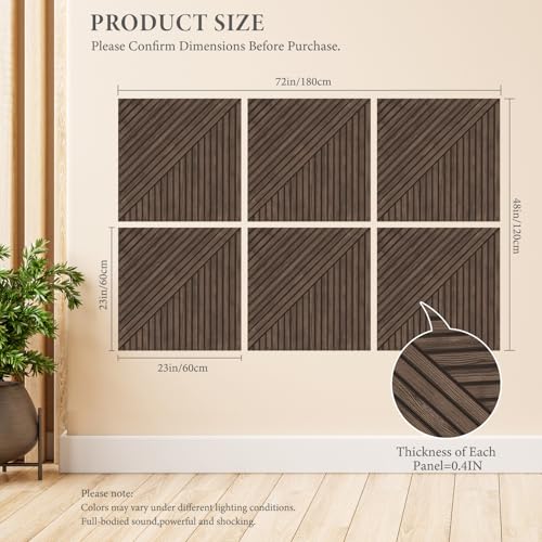 Image of JBER Wood-Pattern Acoustic Panels 23.6 inch x 23.6 inch, 6 Pack, Dark Walnut