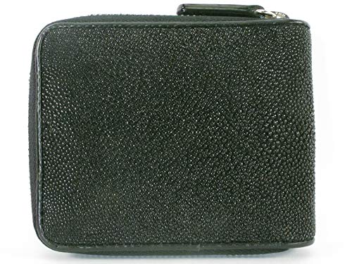 Genuine Stingray Skin Black Leather Bifold Zip Around Closure Wallet Soft3