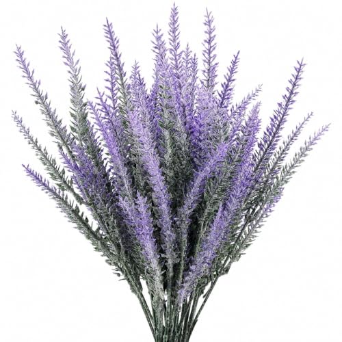 Image of CURATED CART Artificial Lavender Flowers Faux Plants for Vase Pot Home Decor Wedding Kitchen Garden Centerpieces Purple Lavender for Living Room Balcony Office Indoor Outdoor Decorations (Pack of 4)