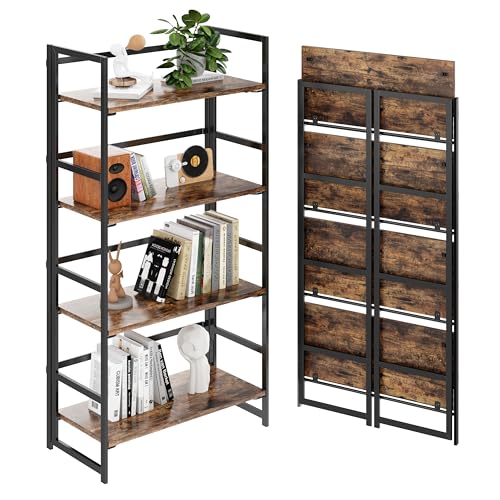 BHG Vintage Multifunctional Folding Bookshelf, No-Assembly Plant Stand Storage Rack Shelves for Home Office (Fire, 4-Tier) 4-tier Fire