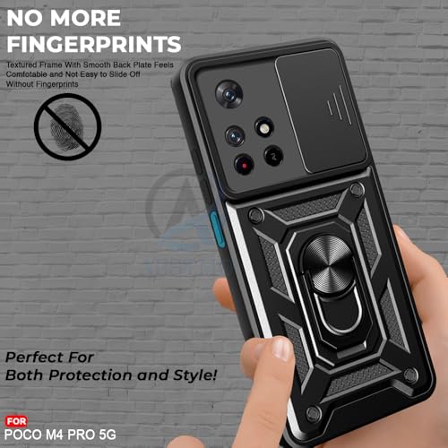 Image of AESTMO Tough Armor Poco M4 Pro 5G / Redmi Note 11T 5G Bumper Back Case Cover | Sliding Camera Shield Cover | 360 Degree Protection Back Case Cover for Poco M4 Pro 5G / Redmi Note 11T 5G (Black)