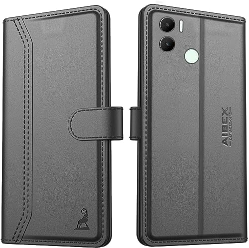 Image of AIBEX Redmi A2 Plus /Poco C51 / Poco C50 / Redmi A1 Plus Flip Cover Leather Finish | Inside TPU with Card Pockets | Wallet Stand | Complete Protection Flip Case Black