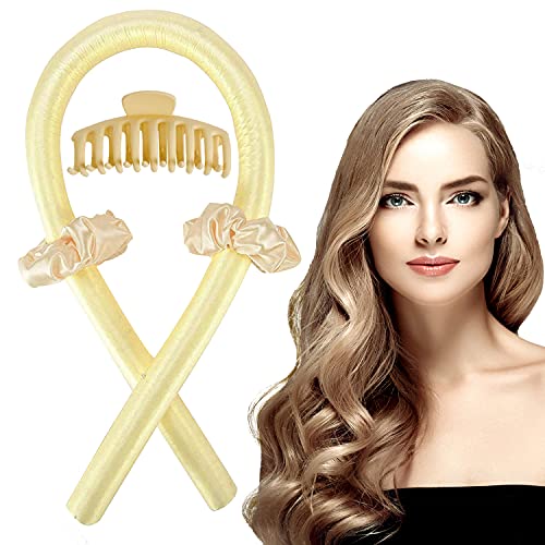 Heatless Hair Curlers for Long Hair,No Heat Curlers Hair Soft Foam Rollers to Sleep in Overnight of Beauty Products,Yellow Silk Ribbon and Flexi Rods for Natural Wavy Hair Styling