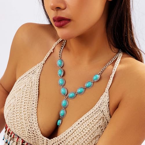 Western Turquoise Lariat Necklace for Women - Adjustable Boho Jewelry with Southwest Charm, Layered Chain Design for Everyday & Special Occasion Accessories4