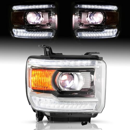 TUSDAR Fits LED DRL 2014-2018 GMC Sierra 1500 Headlight Assembly 2015-2019 2500HD 3500HD Halogen OE Style Replacement Factory Headlamp w/Bulbs RH Right Passenger Side