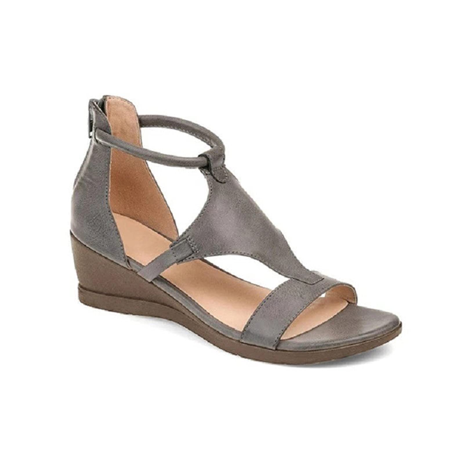 Hhzy Women's Gray Sandals For Casual Summer Gladiator Platform Wedges Shoes Comfortable Ankle Strap Outdoor Sandal Open Toe Walking Shoes Sneakers,,Us7/Eu38