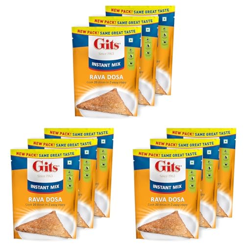 Image of Gits Instant Rava Dosa Breakfast Mix, Makes 20 per Pack, Pure Veg, South Indian Recipe, 1500g (Pack of 9, 500g Each)