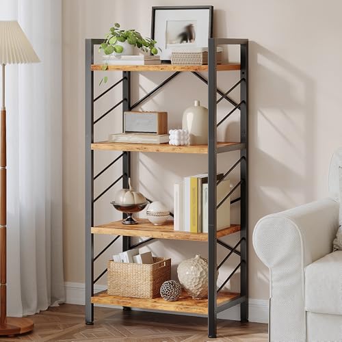 Image of DurayLoly 2 Pieces 4 Tier Bookshelf for Narrow Space, Rustic Brown | Small Space Dwellers , Sidebars and Metal Frame