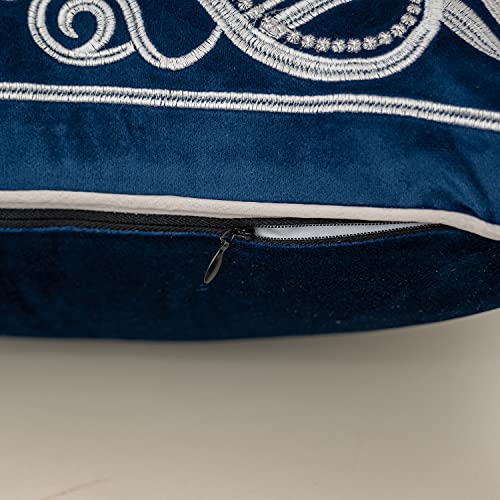 Aeckself 18 X 18 Inch European Cushion Cover Luxury Velvet Home Decorative Embroidered Floral Pillow Case Pillowcase For Sofa Chair Bedroom Living Room, Navy Blue And White #TOP5