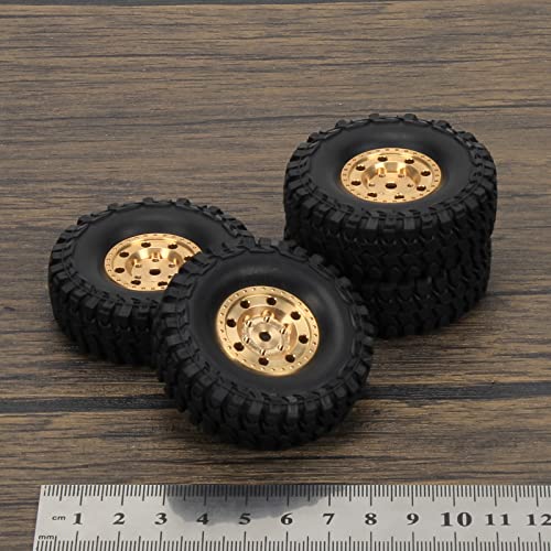 Image of RCAWD 4x Chrome Brass Weights 46g 1 inchBeadlock Wheel Rim 26 * 13mm Glue Free w /55mm Tire For Axial 1-24 Scx24 Crawlers(Brass)