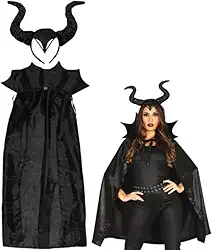 Capa Malévola Adulto, Tiara Fantasia para Carnaval e Halloween, Preta