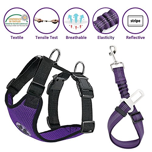 Lukovee Dog Safety Vest Harness with Seatbelt, Dog Car Harness Seat Belt Adjustable
