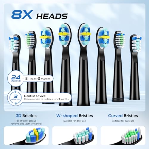 YUNCHI Y5 Elektrische Zahnbürste, wiederaufladbar, Schallzahnbürste mit 8 Bürstenköpfen, 40.000 VPM, intelligenter Timer, 5 Reinigungsmodi, halten 30 Tage, elektrische Zahnbürsten für Erwachsene und – Bild 6