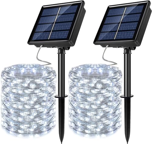 JosMega 2-Pack Solar String Lights 33–80ft, 100–240 Warm-White LEDs, 8 Modes