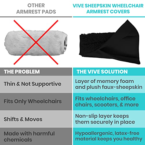 image for Vive Wheelchair Armrest Cover (Pair) - Memory Foam Sheepskin Pad for O