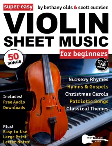 Ya en mundofriki.es: Super Easy Violin Sheet Music for Beginners: 50 Songs in X-Large Notes and Violin TAB (+ Free Audio)—Nursery Rhymes, Christmas Carols, and More! (Large Print Letter Notes Sheet Music)