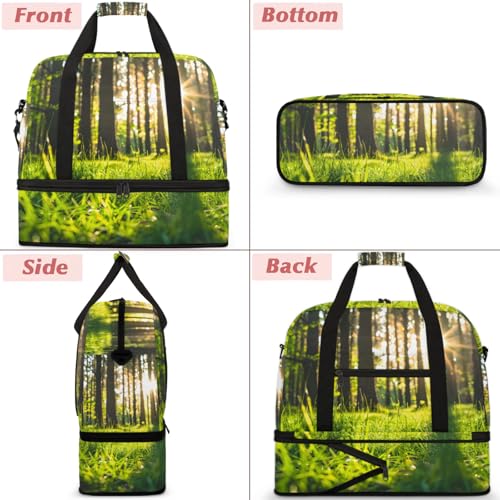 Large Weekender Overnight Bags Green Summer Forest Travel Duffel Bag for Women Men Gym Bag With Shoe Compartment Foldie Travel Tote Bag Carry On Personal Item Bag for Travel Gym Sports3