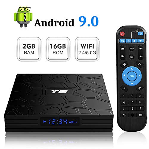 Android TV BOX, T9 Android 9.0 TV BOX 2GB RAM/16GB ROM RK3318 Quad-Core Support 2.4/5.0 Ghz WiFi 4K HDMI DLNA 3D Smart TV BOX