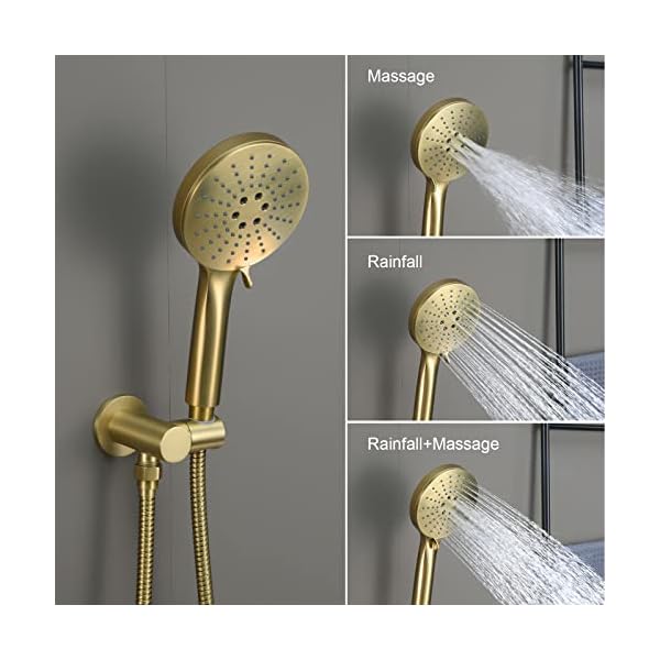 Iriber shower system wall mounted shower faucet mixer set with luxury high pressure shower head and 3 setting handheld bathroom shower trim kit contain pressure balance valvebrushed gold  urban country home decor
