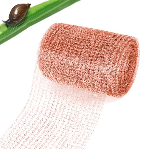 MFUSUL Cinta de cobre contra caracoles, 12 m x 127 mm, cinta de cobre para valla de caracol de metal, doble capa de malla de cobre cortable para evitar ratones de jardín, pájaros y caracoles