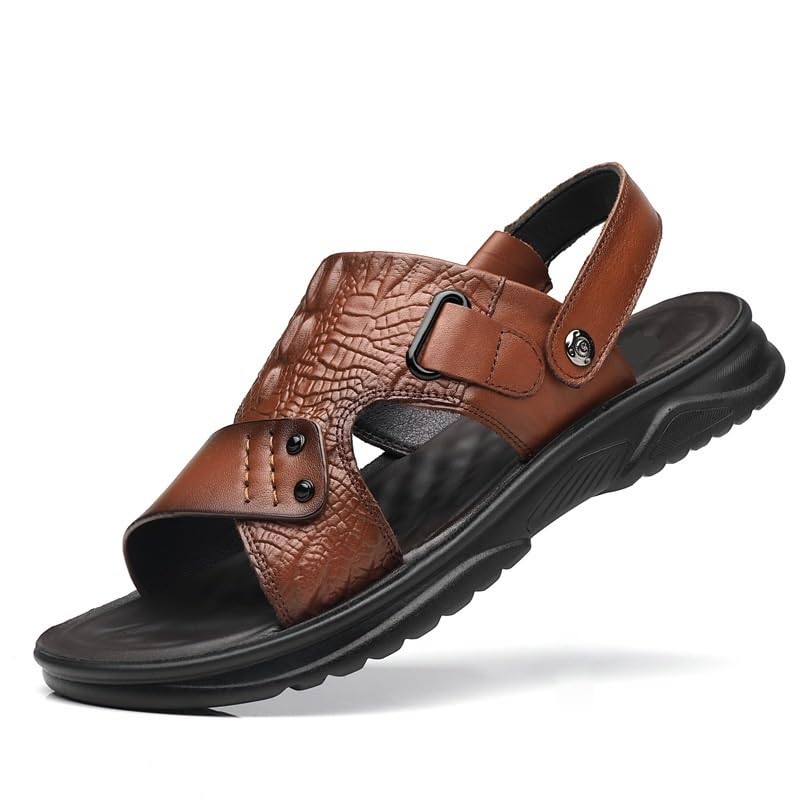 VOODUE Mens Hiking Sandals Genuine Leather Men's Sandals Soft Non Slip Slippers Wear Resistant Big Size Sandals (Color : Brown, Size : 41)