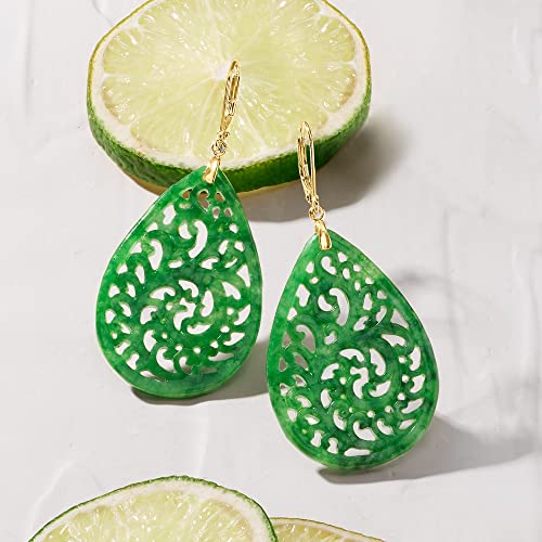Ross-Simons Carved Jade Teardrop Earrings in 18kt Gold Over Sterling4