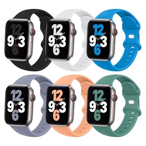 Image of (6 Packs) Sport Bands Compatible with Apple Watch Band 38mm 40mm 41mm 42mm 44mm 45mm 46mm 49mm Silicone iWatch Band Ultra 3 2 1 SE Series 11 10 9 8 7 6 5 4 3 2 1 Women Men